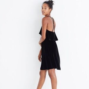 NWT Madewell Black Velvet Ruffle Mini Sleeveless Dress Open Back Women's Size XS
